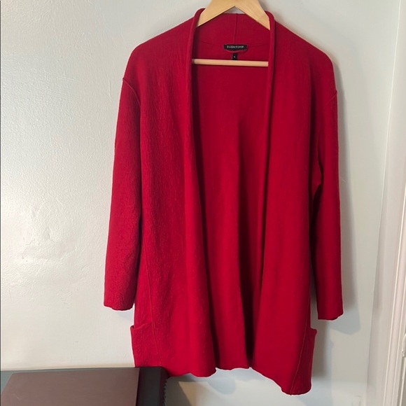 Eileen Fisher Jackets & Blazers - Eileen Fisher Red Boiled 100% Merino Wool Lightweight Cardigan Coat w/ Pockets